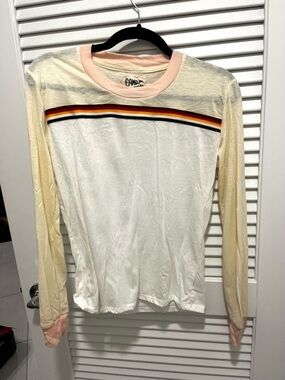 Camp Collection Retro Stripe Long-Sleeve Tee in Pale Yellow and Pink